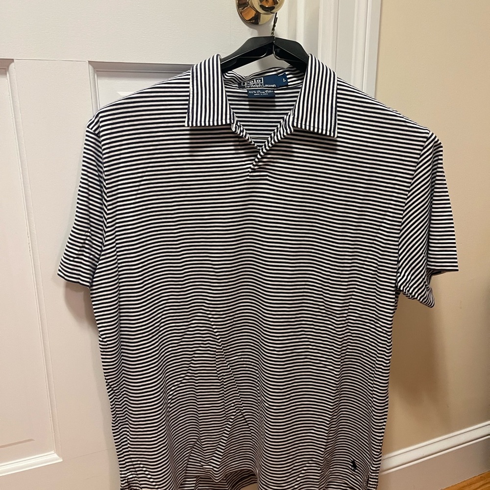 Ralph Lauren Navy and White Striped Polo Shirt